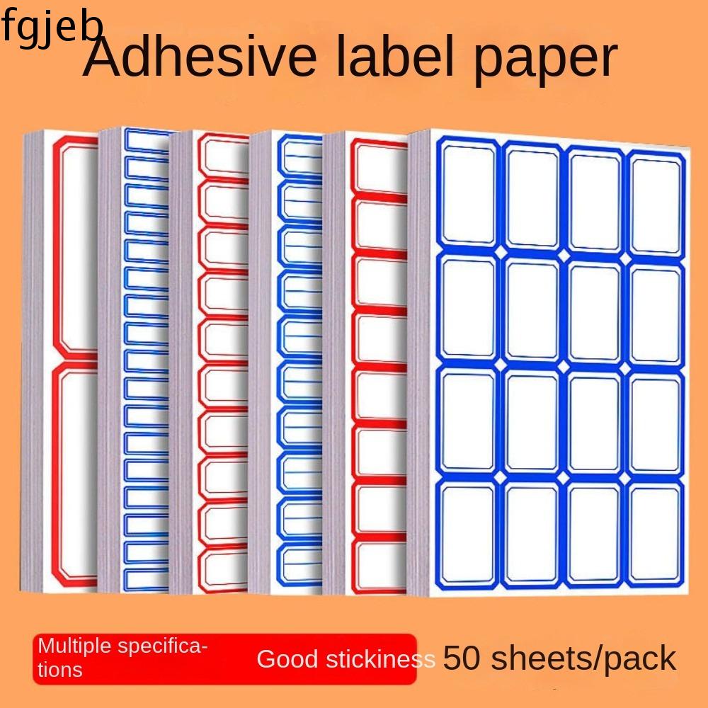 FGJEB 50 Sheets/bag Giấy Giá Nhãn dán giá viết tay Pastable Viết tay Miếng dán nhãn tự dính Nhãn Tên Xanh Dương/Đỏ Giấy ghi chú dính Đồ dùng văn phòng