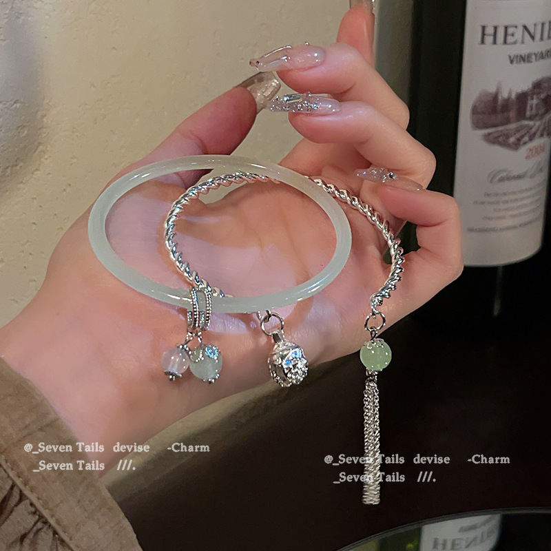 suzhoukailin New Chinese Ancient Style Bracelet Women's Bracelet Light Luxury Small Design Bracelet Imitation Jade Hand Decoration Tassel Wrapped Bracelet