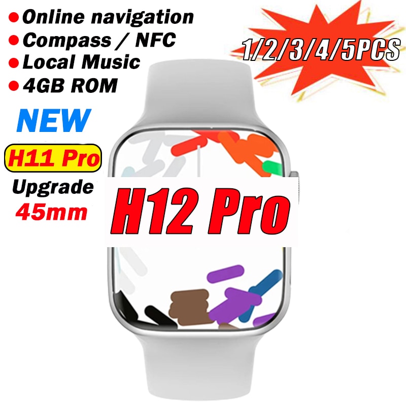 New H12 Pro Đồng hồ thông minh 2023 Phụ Nữ Người Đàn Ông Iwo Loạt 8 45Mm NFC GPS cuộc gọi Bluetooth Địa Phương Âm Nhạc La Bàn Thể Thao 4GB Rom 1.91 Inch