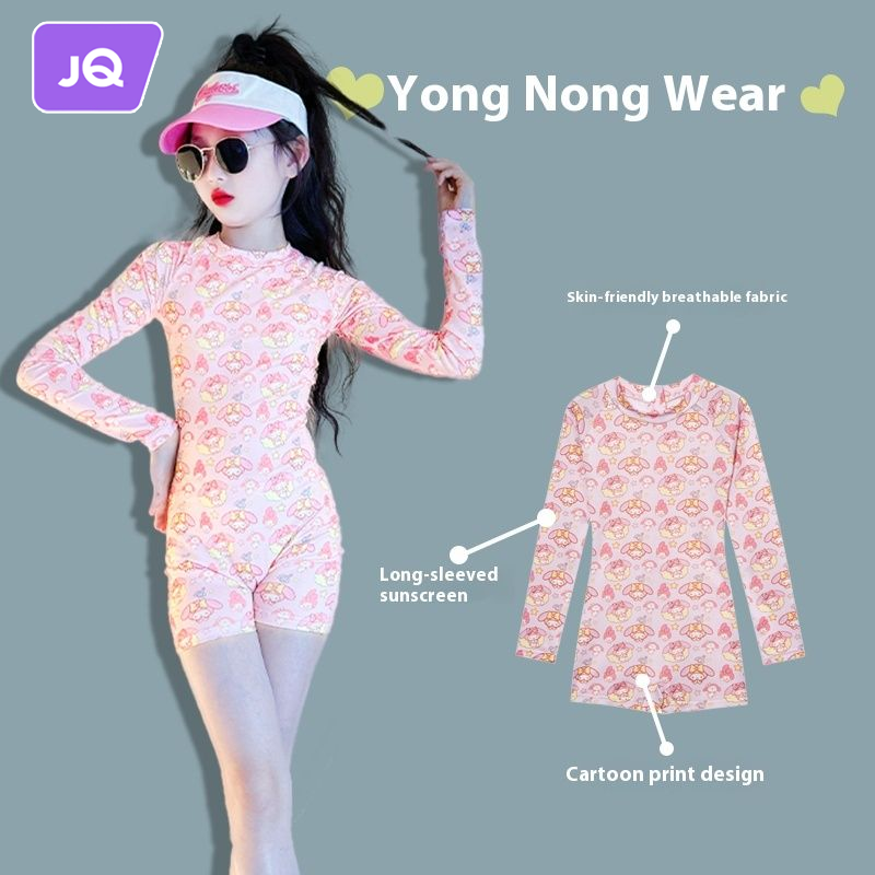 Áo tắm nữ Joyncleon, áo tắm một mảnh chống nắng dài tay cho trẻ em, in giai điệu dễ thương