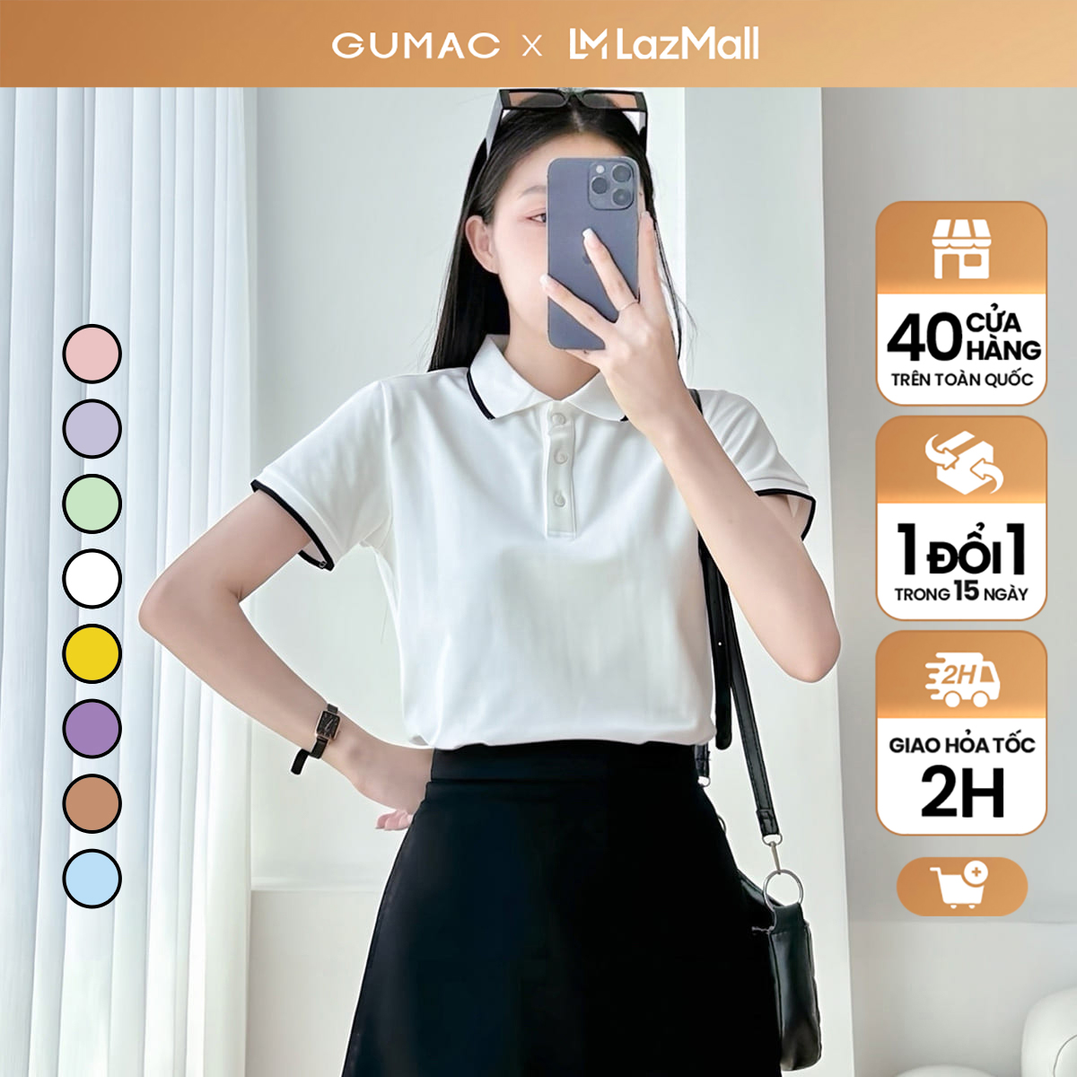 Áo thun nữ polo nữ màu hồng - tím thời trang GUMAC có cổ đẹp thiết kế trơn cơ bản PLE03028