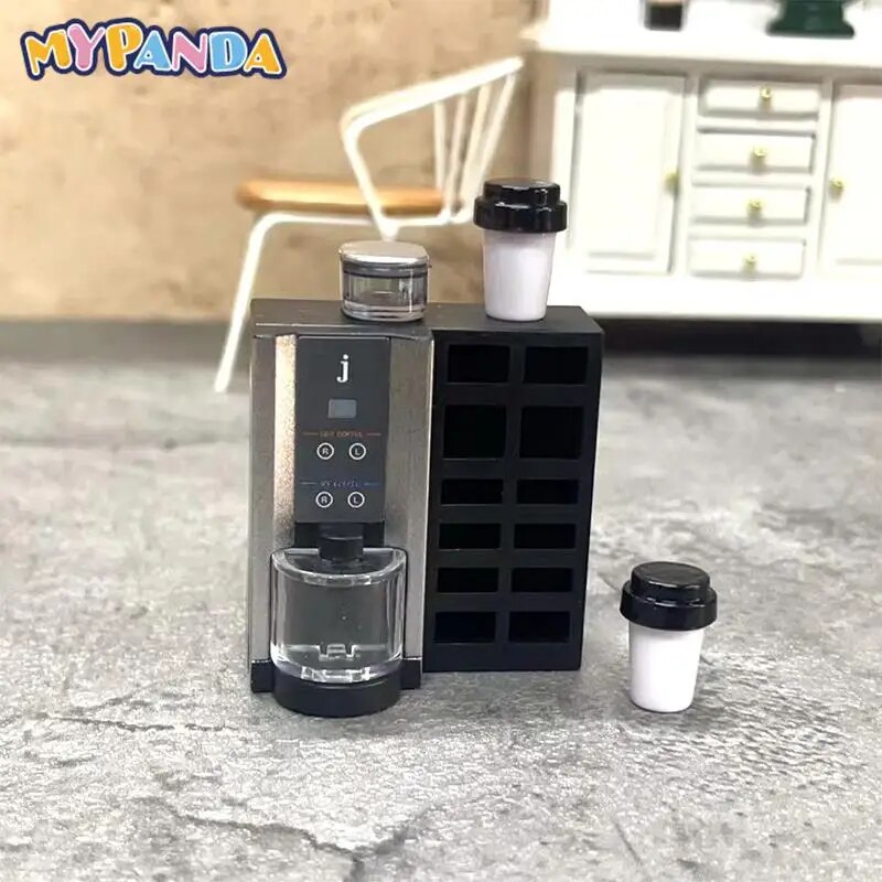 1 Bộ 1:12 thu nhỏ Máy pha cà phê với ly cà phê Dollhouse Máy pha cà phê Máy pha cà phê đồ chơi trẻ em Máy pha cà phê