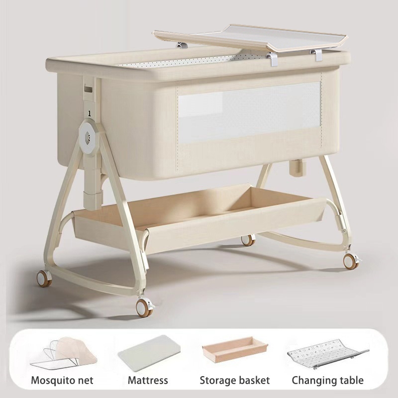 LUCKYBABE Multifunctional Foldable Baby Bed 3 in 1 Convertible Crib with Detachable Changing Station Portable Sleeper for Newborn