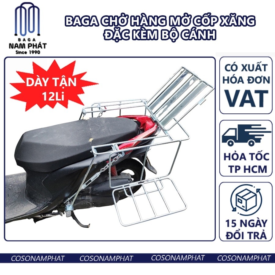 [Giá VAT] [HCM Hỏa tốc] Baga Chở Hàng Sắt Đặc Mở Cốp Đổ Xăng Tiện Lợi 50cm x 60cm Kèm Bộ Cánh Chở Đồ Trở Hàng Vat