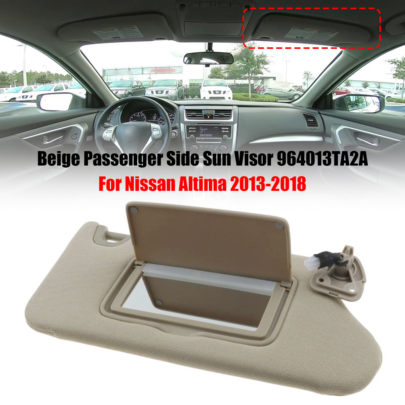 Beige Passenger Side Sun Visor 964003TA2A For Nissan Altima 2013-2018 ราคา 1,053 บาท*ส่งฟรี