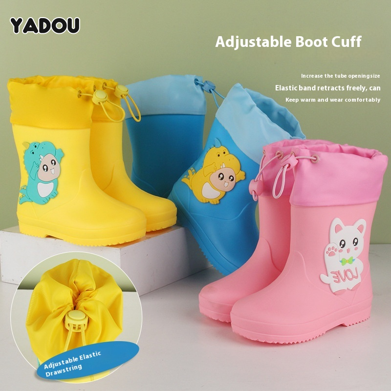 YADOU Cute Dinosaur Pattern Kids Rain Boots, Non-Slip Mid-Calf Waterproof Shoes ราคา 200 บาท*ส่งฟรี