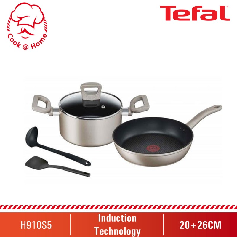 Tefal Sensations 5pc Set (Frypan 26cm + Stewpot 20cm w/lid + Spatula + Ladle) H910S5 Singapore