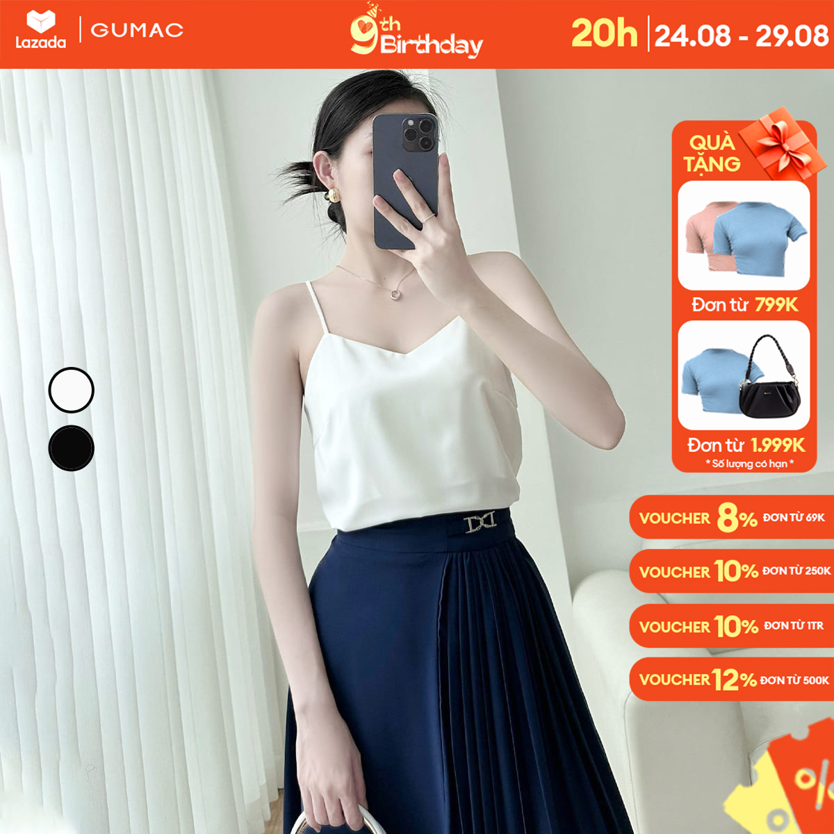Áo 2 dây lụa b2 thời trang gumac bae00016