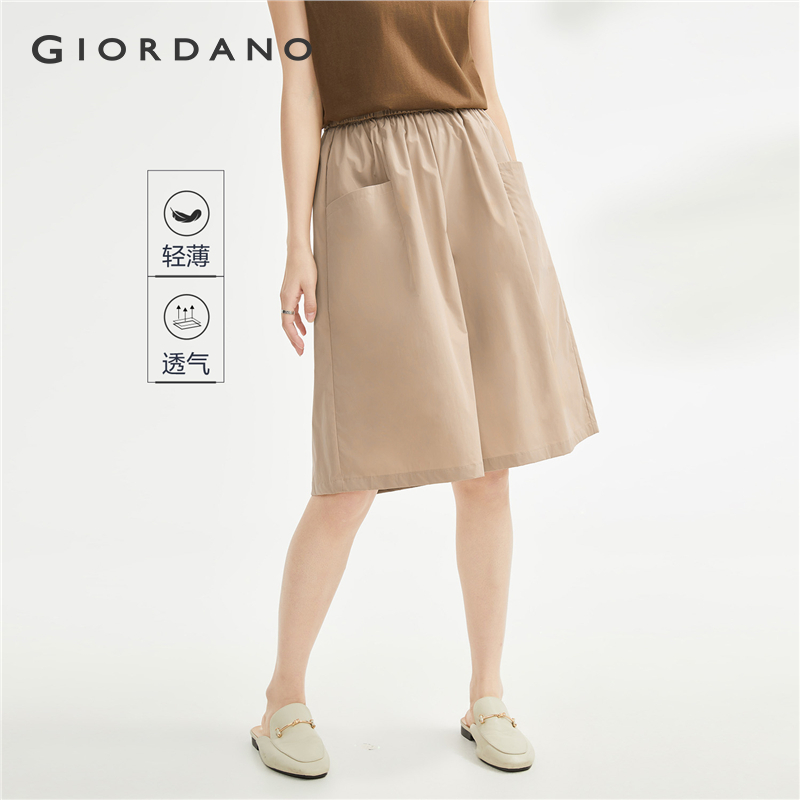 GIORDANO Women Pants Elastic Waist Lightweight Summer Crop Skorts Big Pockets Comfort Relaxed Fashion Casual Crop Pants 13403326 ราคา 779 บาท*ส่งฟรี