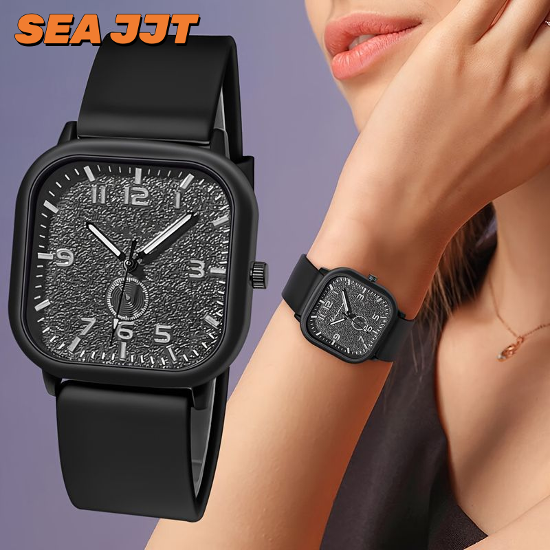 SEA JJT Stylish Square Quartz Watch with Silicone Strap for Men and Women ราคา 48 บาท*ส่งฟรี