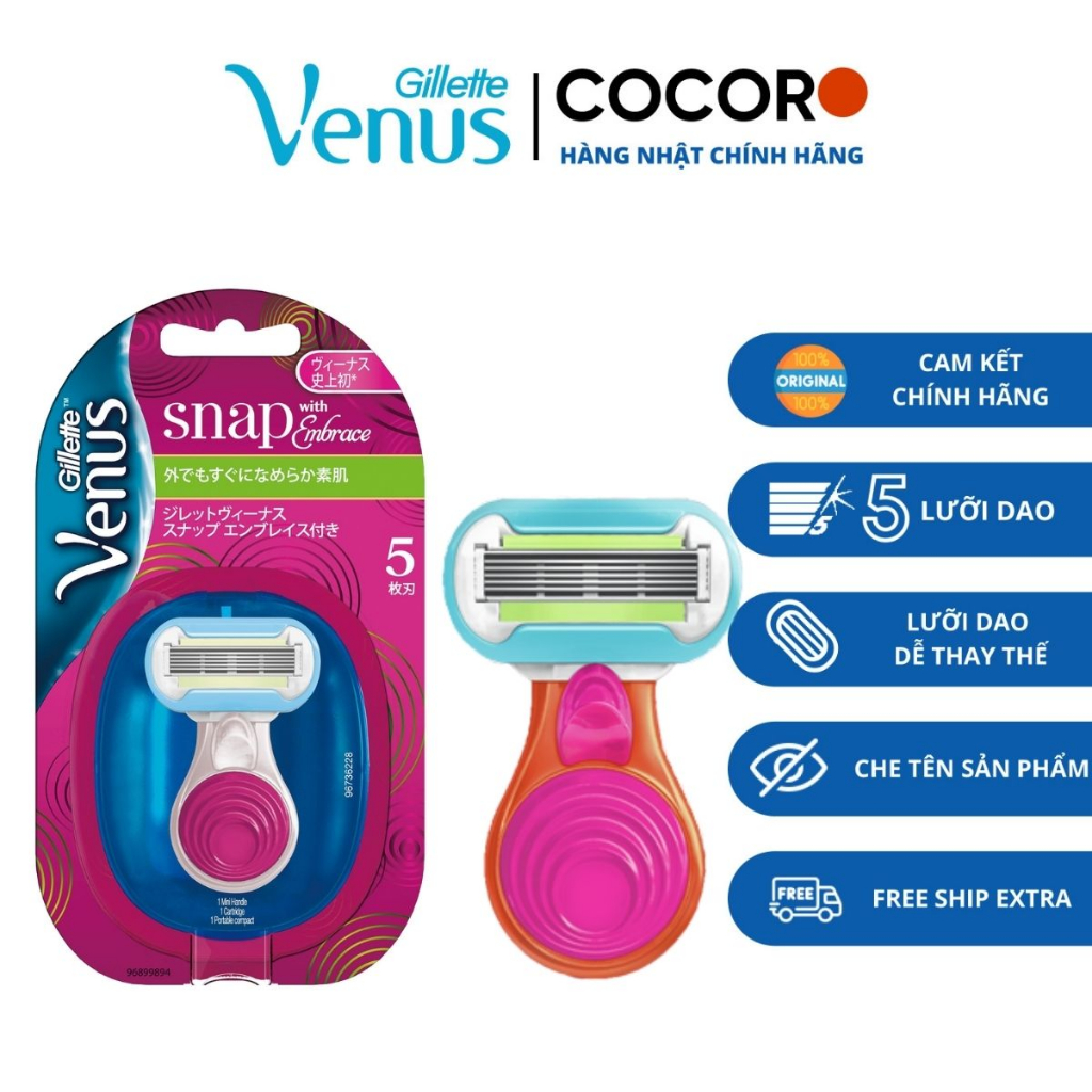 Dao cạo Gillette Venus Snap with Embrace 5 lưỡi, kèm hộp đựng
