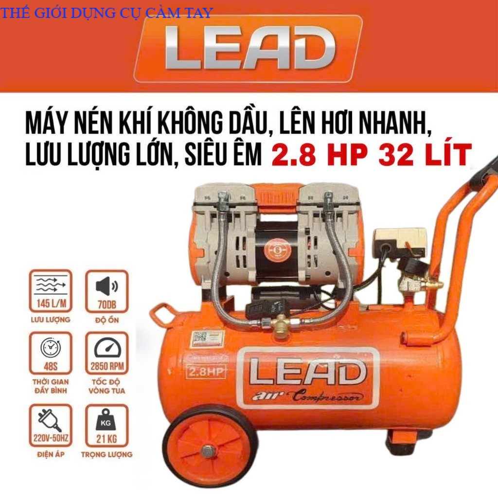 Máy nén khí Lead 28H32L 2.8hp 32lit lên hơi siêu nhanh dây đồng THÉ GIỚI DỤNG CỤ CÂM TAY