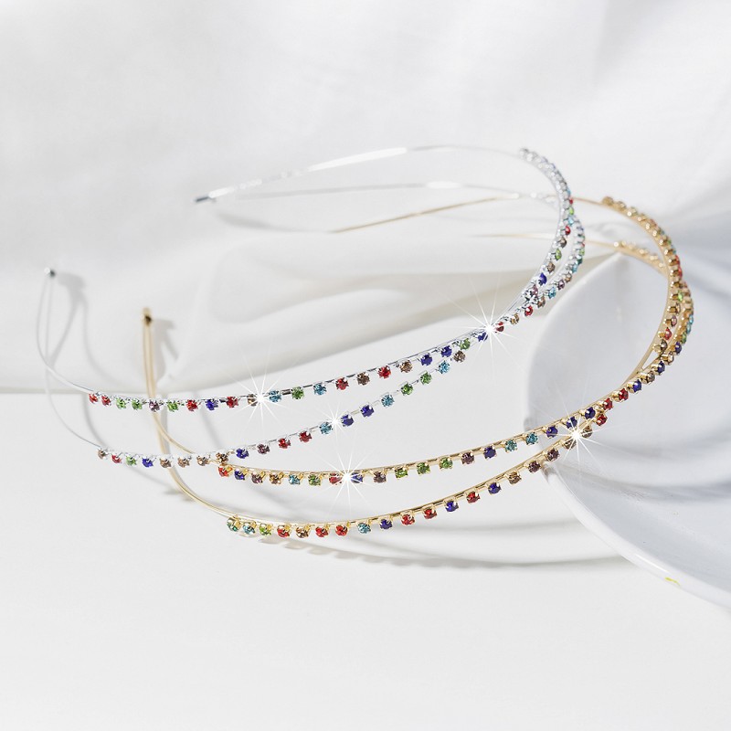 1 cái Hàn Quốc hai lớp Rhinestone băng đô Hợp kim pha lê lấp lánh kim cương băng đô tóc phụ nữ Phụ Kiện