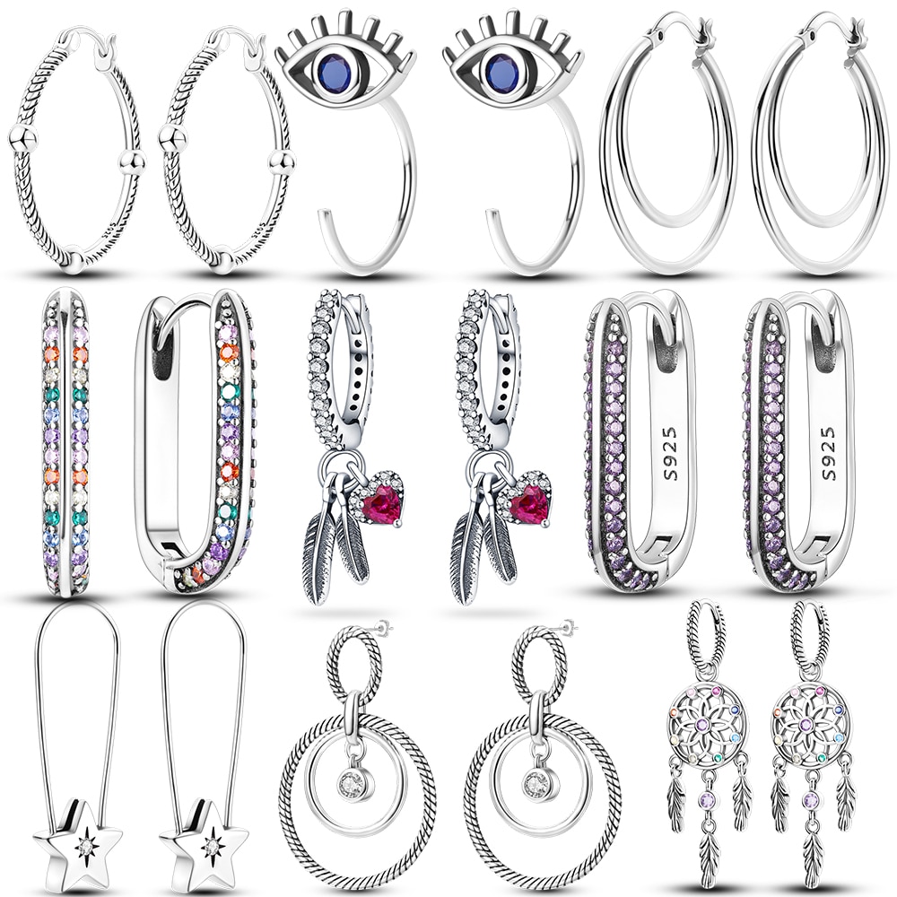 2023 925 Sterling Bạc giấc mơ bắt Net xương rắn tai bạc Hoop CZ zircon màu cho phụ nữ DIY làm đồ trang sức quà tặng