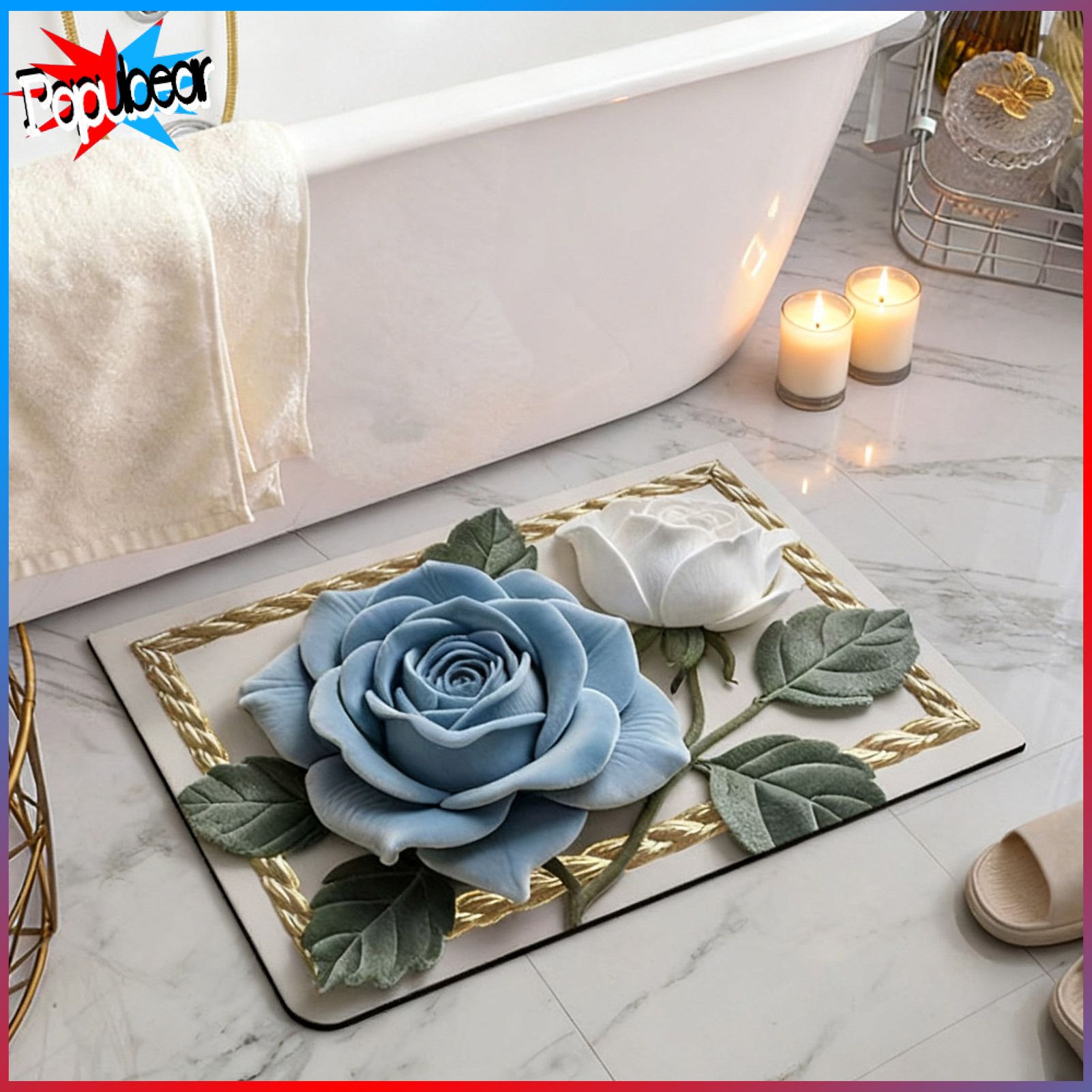 3D Rose Pattern Rug Diatomaceous Earth Absorbent Floral Floor Mat Non-Slip Bathroom Rug for Entrance Shower Kitchen Laundry Room ราคา 1,353 บาท*ส่งฟรี