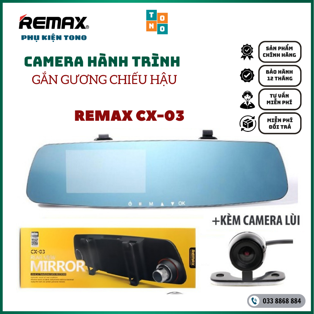 Camera hành trình gắn gương chiếu hậu Remax CX 03 hàng chính hãng Phụ kiện