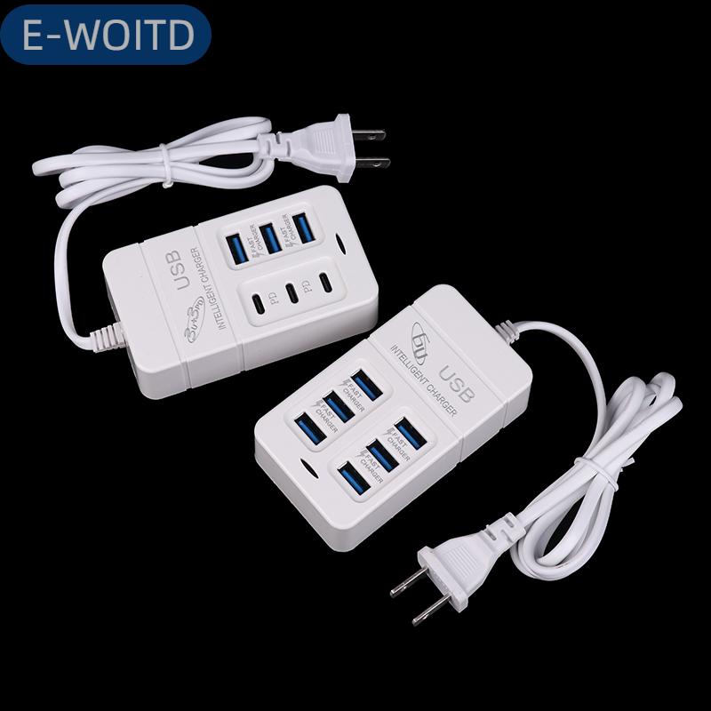  E-WOITD 1 cái chúng tôi cắm 6 cổng Multiport USB sạc 35W PD TypeC điện thoại di động sạc nhanh tường sạc TypeC USB HUB Adapter 