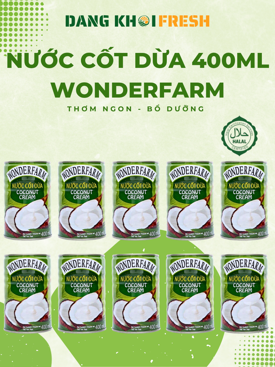 COMBO 10 Lon Nước Cốt Dừa Sữa Dừa WONDERFARM Coconut 400ml nấu ăn trà sữa cafe sữa dừa