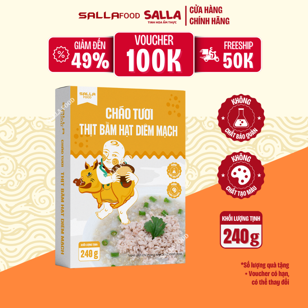 Cháo Tươi Thịt Bằm Hạt Diêm Mạch SALLAFOOD- Túi Retort 240g - Bổ Dưỡng, An Toàn, Tiện Lợi - Không Chất Bảo Quản