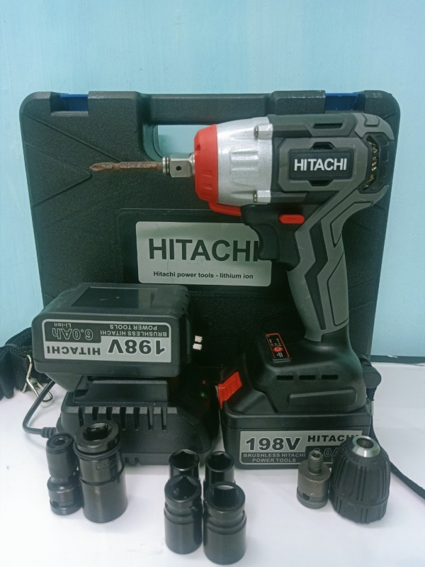 Máy khoan siết bulong pin Hitachi cầm tay đa năng 1 máy 2pin 1 sạc  không chổi than, tặng kèm 11 phụ kiện