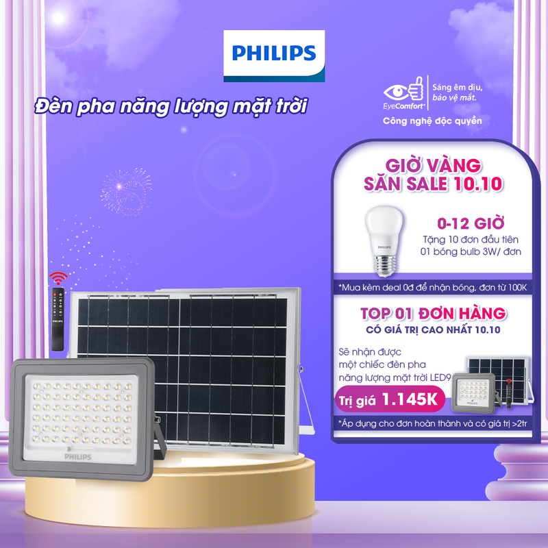 Đèn pha năng lượng mặt trời Philips (full phụ kiện) BVC050 LED6/ LED9/ LED15