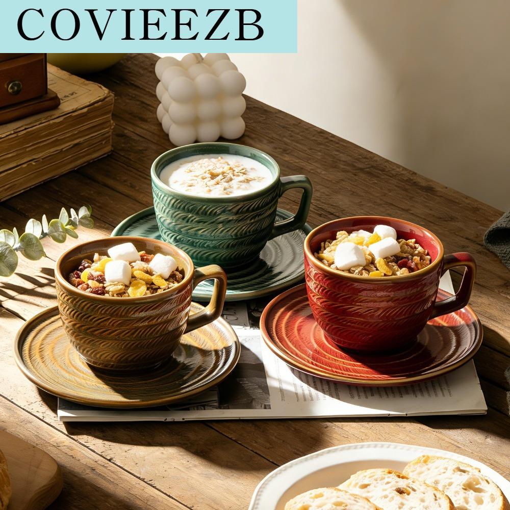 COVIEEZB วินเทจ ถ้วยชาเซรามิก ลายดอกนูน สง่างาม ถ้วยคาปูชิโน่ การออกแบบงานศิลปะสุดหรู พร้อมฐาน แก้วลาเต้ ใช้ในบ้าน ราคา 422 บาท*ส่งฟรี