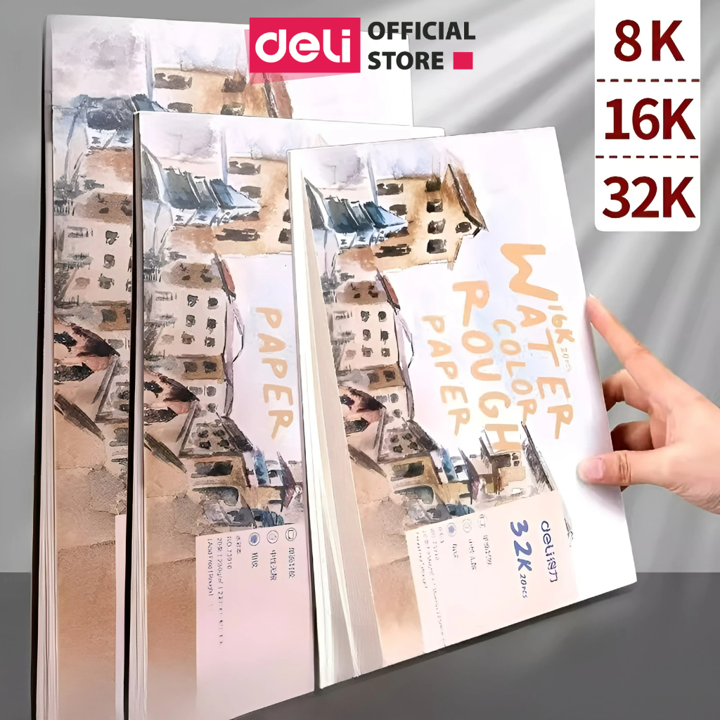 Sổ Vẽ Màu Nước Chuyên Nghiệp Deli Cao Cấp - A4/A5/16K/32K - Phù hợp vẽ phác thảo tô màu nước màu sáp dầu acrylic...