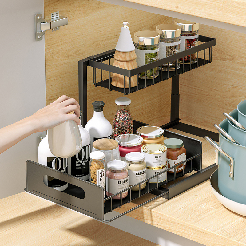 Fypo Iron Storage Rack with Pull-out Drawer 2 Players Metal Organizer for Kitchen Staffs Condiment Bottles Seasoning Bottles Storage Rack ราคา 899 บาท*ส่งฟรี