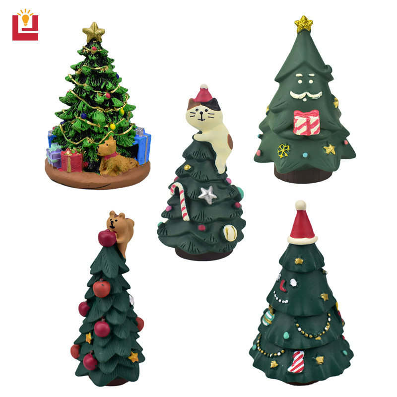 YONUO ins mini christmas tree climbing cat christmas decoration creative miniature scene with resin ornament gifts