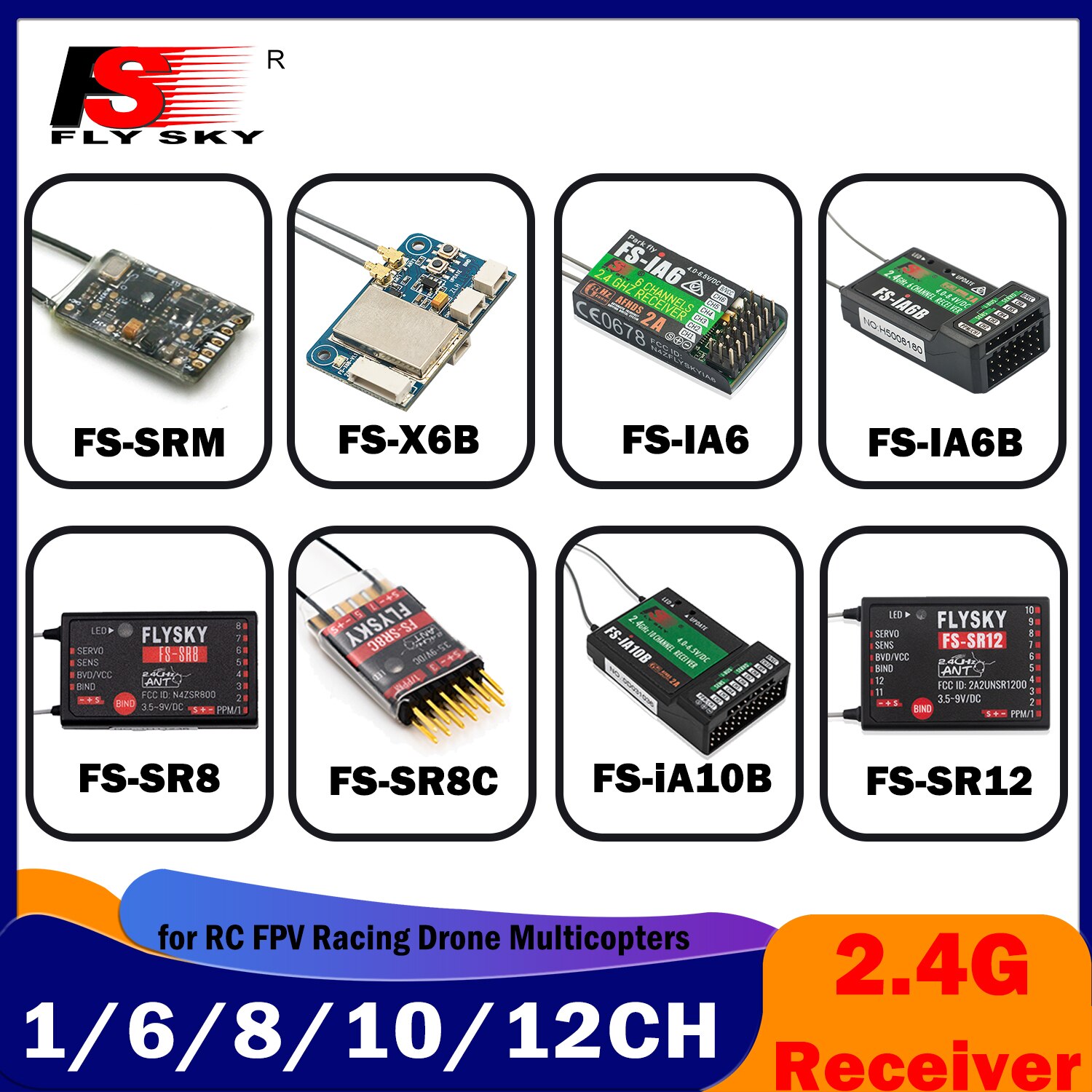 Flysky 1/6/8/10/12ch FS-SRM x6b ia6 ia6b ia10b sr8 sr8c sr12 Máy thu RC đài phát thanh 2.4Ghz cho flysky Phát điều khiển từ xa Xe hơi điều khiển từ xa đua FPV bay không người lái multicopter máy bay thuyền bể