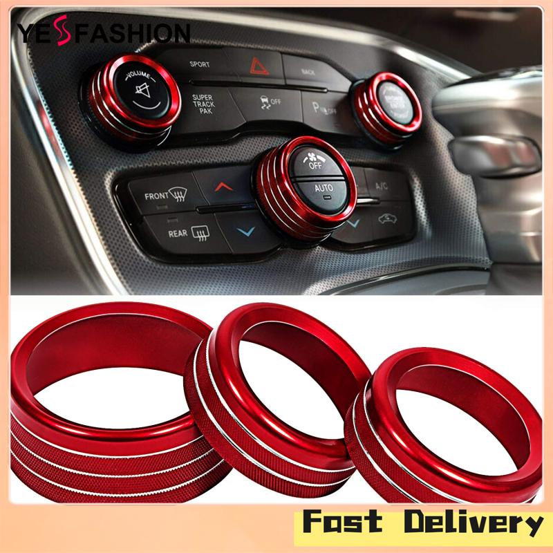 Yesfashion SW DanLong Yingdd SMX kumi Litake Passion Time Litake Motors TEQIN 3 Pcs/set Decor Trim Rings Set Air Conditioning Audio Knob Aluminum Alloy Decorative Ring For 15-20 Challenger