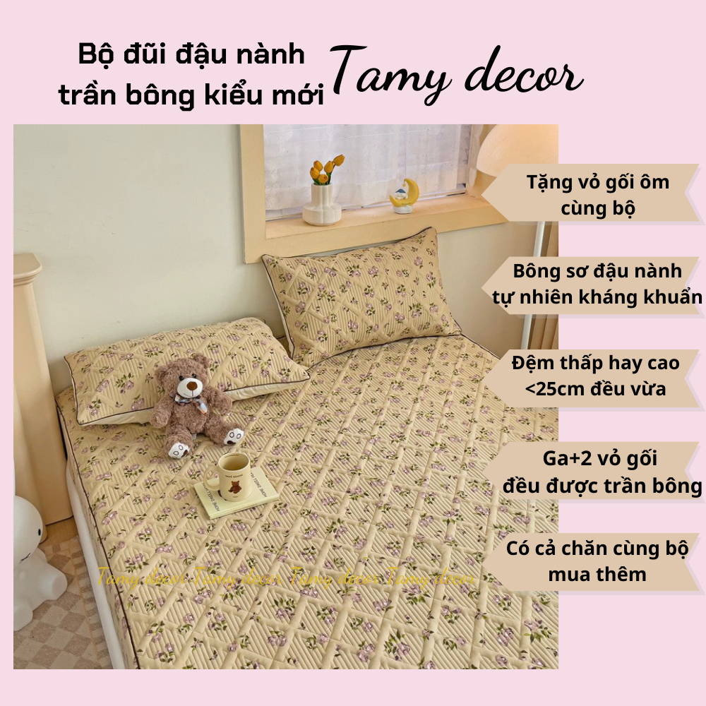 Bộ ga gối cotton đũi sơ đậu nành soybean TẶNG VỎ GỐI ÔM Tamy Decor trần bông cả gối chất đũi mềm mại êm ái đủ size