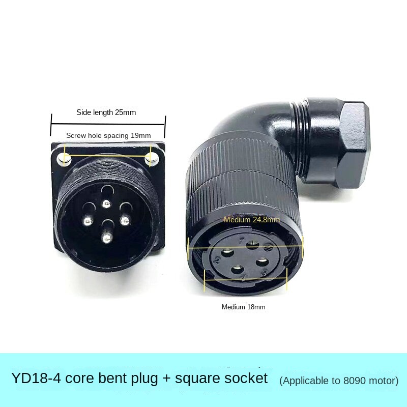 YD28/Y18/Y32 | Đầu Nối-Ổ Cắm Vuông YD18-4 Lõi Cong | Tùy chọn: 4 Lõi, 7 Lõi, 15 Lõi, 19 Lõi | Ổ Cắm Vuông + Đầu Cắm Thẳng/Vuông Góc