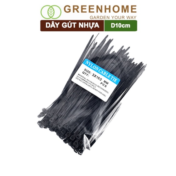 Dây rút nhựa, D10cm, bao 70 sợi, màu đen, siêu bền, dẻo, làm giàn, đỡ trái, cố định hàng rào, dây cáp điện |Greenhome