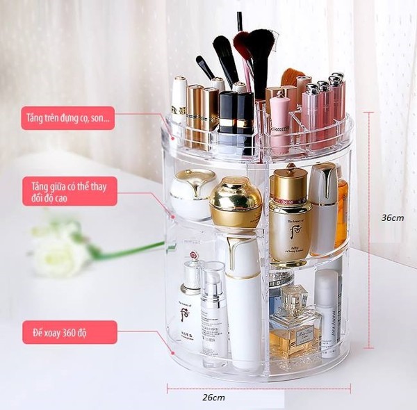 Kệ mỹ phẩm xoay 360 độ - Nội Thất Phòng Ngủ– Tủ Chứa Mỹ Phẩm– Sắp Xếp Không Gian Phòng Ngủ – Hộp Chứa Đồ - Hộp Lưu Trữ - Kệ Đựng Đồ Đa Năng – Khay Đựng Mỹ Phẩm – Kệ Để Đồ Mỹ Phẩm –Trang Điểm – Làm Đẹp giá 