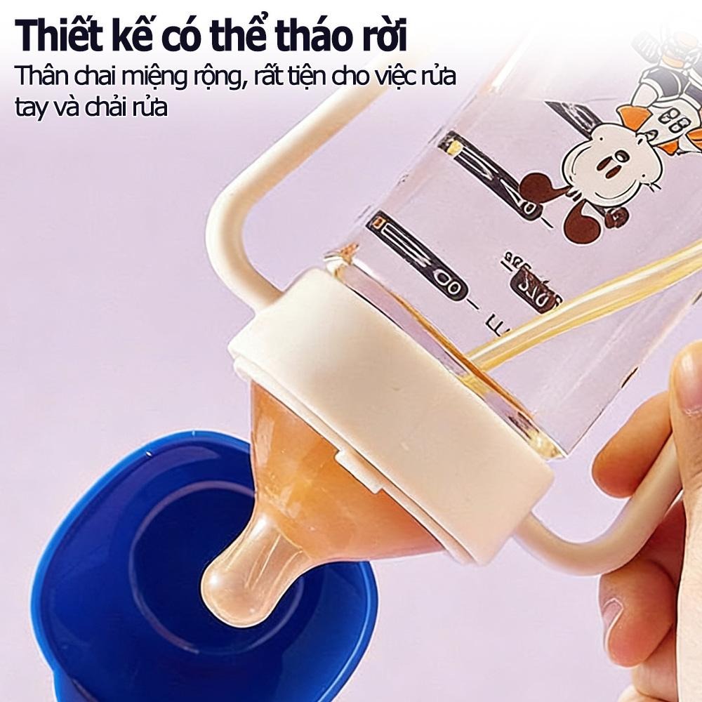 Chất liệu PPSU an toàn, dễ sử dụng và vệ sinh, ống hút silicone mềm, bình sữa họa tiết hoạt hình dễ thương cho bé