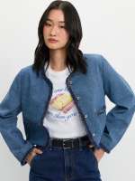 Pomelo Womens Tweed Trim Denim Jacket