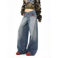 AOKANG   Quần jeans ống rộng lưng cao phong cách cổ điển Mỹ thiết kế đường phố dáng suông thoải mái tạo cảm giác thanh mảnh