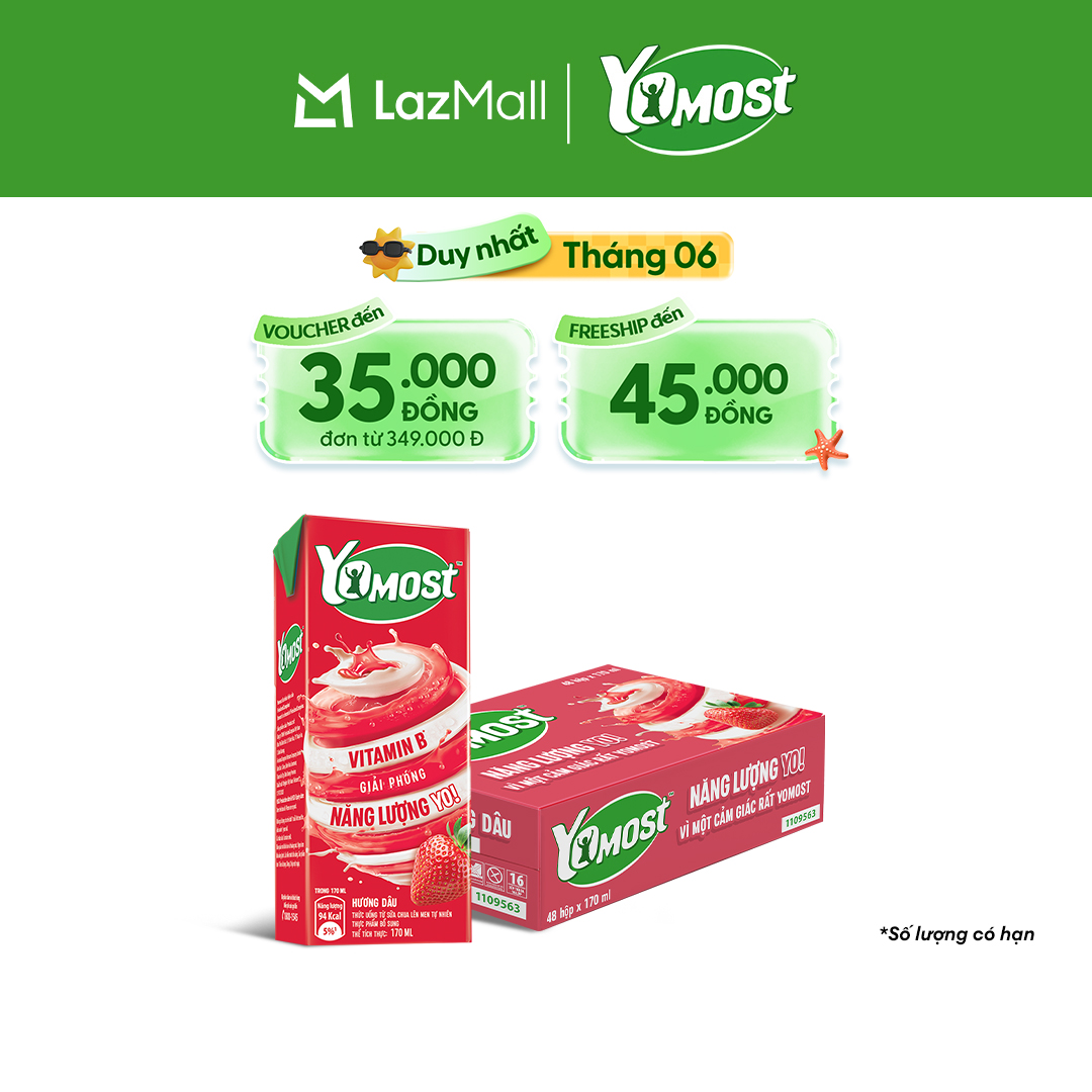 Thùng 48 Hộp Sữa Chua Lên Men Tự Nhiên Yomost Hương Dâu 170ml (48x170ml)