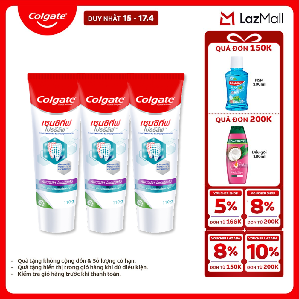 [Chỉ 15-17.4_X2 Voucher giảm đến 18%] Bộ 3 Kem đánh răng Colgate Sensitive ngăn ê buốt và bảo vệ toàn diện dành cho răng nhạy cảm 110gx3