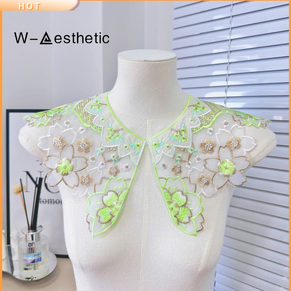 W-AESTHETIC Cổ áo giả Vai mây hoa anh đào Thêu Organza Khăn choàng buộc dây Miếng thêu Hanfu Phù Hiệ