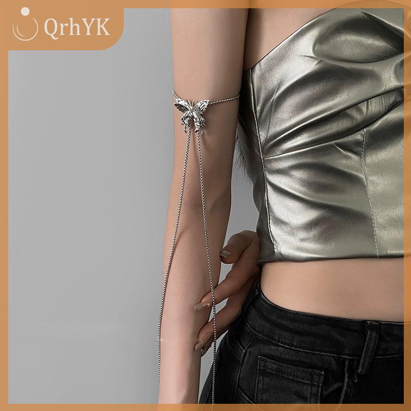 QrhYK Không thường xuyên lỏng kim loại bướm Vòng cổ Pull-out bướm mặt dây chuyền có thể điều chỉnh chuỗi Thép không gỉ Punk hiphop đồ trang sức quà tặng