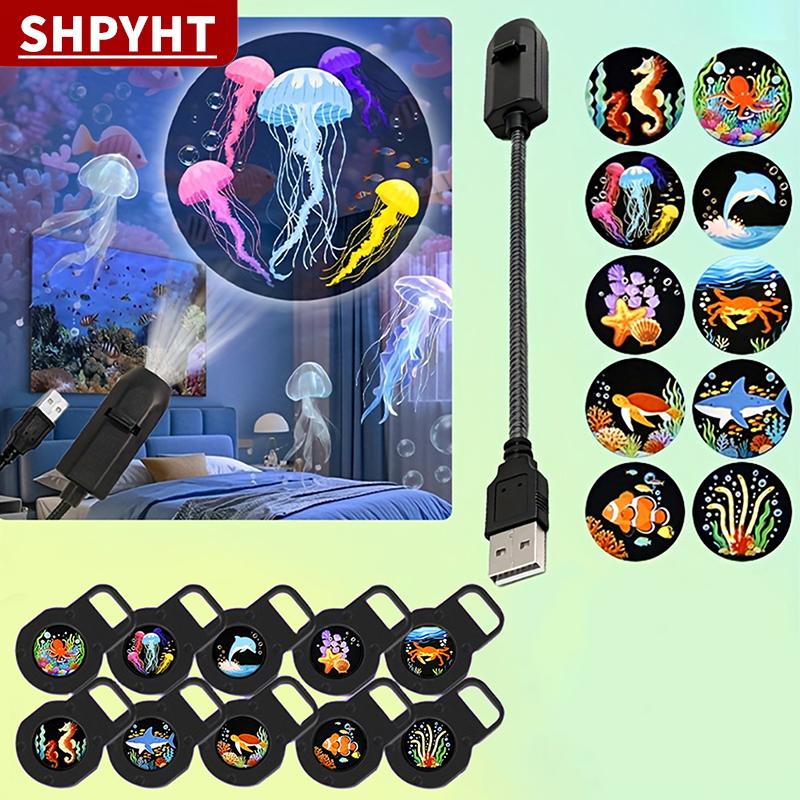 [COD] SHPYHT 16 màu sắc cuộc sống đại dương USB LED chiếu ánh sáng ban đêm có thể điều chỉnh đèn chiếu cho phòng khách sinh nhật lễ kỷ niệm