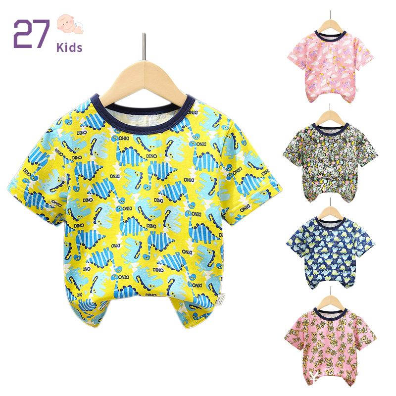 27 Trẻ Em-Trẻ Em áo ngắn tay mùa hè T-Shirt cổ tròn Cotton Giản Dị Áo thun chui đầu in hình phim hoạt hình Áo Sơ Mi Cho nam nữ