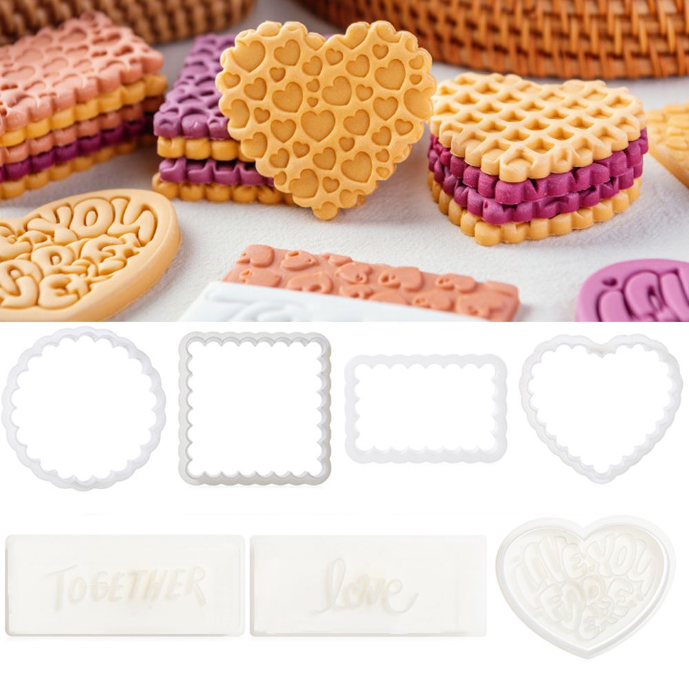 4pcs Valentine's Day Love Heart Shape Love Word Cookie Cutter Biscuit Mold  3D Plastic Cookie Mold for Wedding Fondant Cake Tools