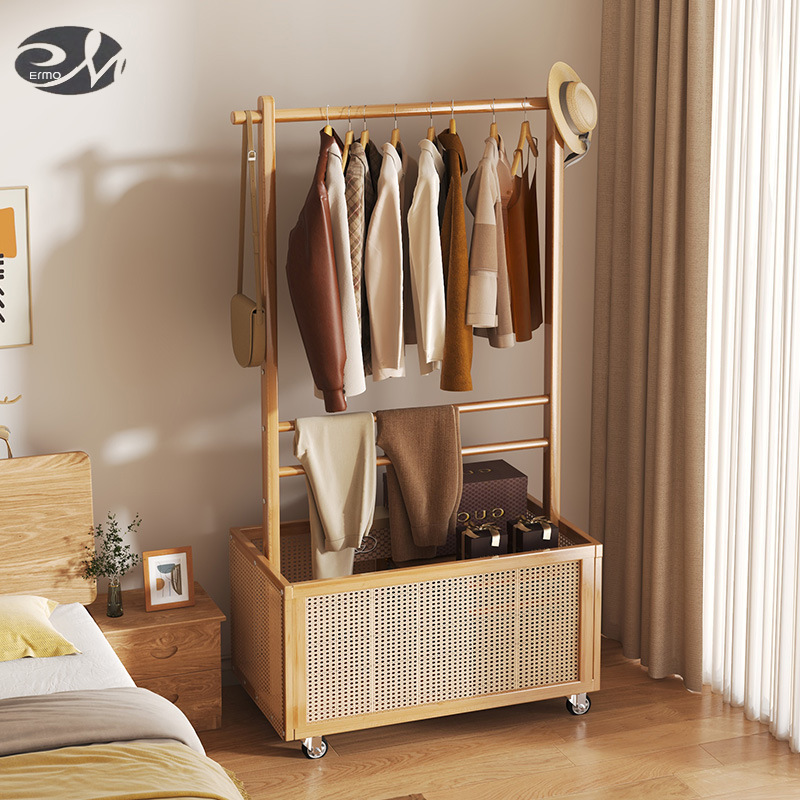 Coat rack solid wood movable light luxury storage clothes hanger household floor-standing bedroom clothes drying rack simple bold clothes hanger ราคา 1,658 บาท*ส่งฟรี