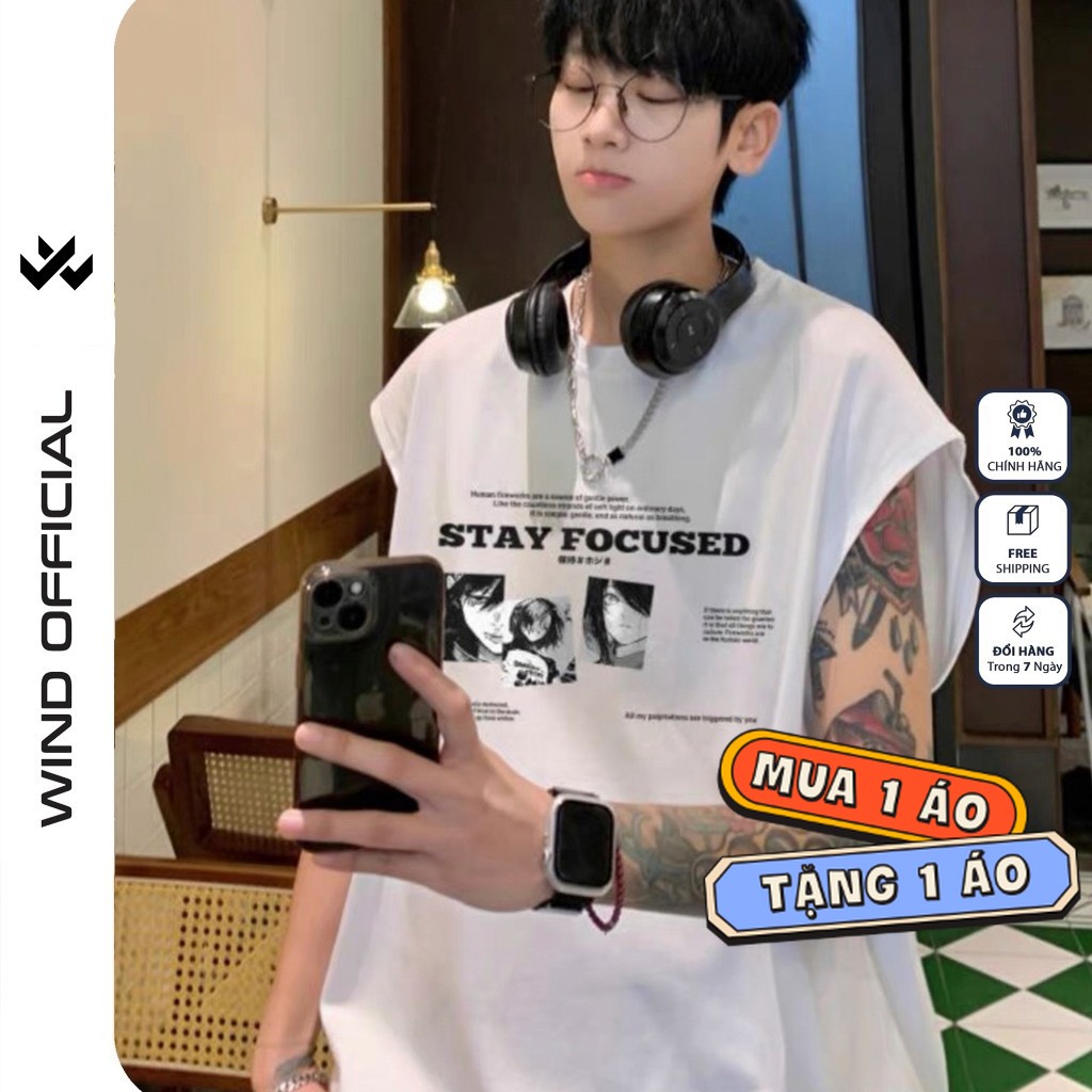 [Mua 1 Tặng 1] Áo ba lỗ unisex WIND form rộng sát nách QUÀ TẶNG tanktop thời trang nam nữ oversize Tặng Áo Tanktop Quà Tặng