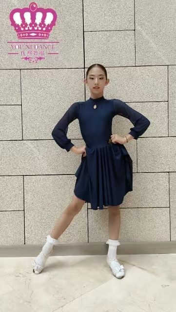 (YXL) Váy Thi Đấu Khiêu Vũ Dancesports Trẻ Em (YXL216) - Xanh