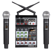 4-Channel Audio Mixer with Dual Wireless Microphone and Bluetooth