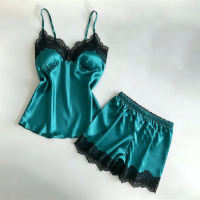 【การจัดส่ง 2-3 วัน】YIFAFA Silk Satin Lace Camisole Shorts Pajama Set with Padding Women Nightwear ชุดนอนผู้หญิงผ้าซาตินลูกไม้ เสื้อสายเดี่ยวมีบราในตัว กางเกงขาสั้น